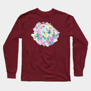 Hibiscus Floral Tropical Blue Long Sleeve T-Shirt